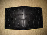 Handsewn Matte Black Alligator Bifold Wallet /w Kangaroo Leather Lining (Front View)