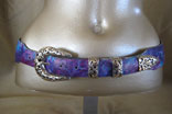 Handmade Turquoise/Purple Ostrich Leg 1 1/2" Tapered To 1" Radius Belt w/ 4 pc Sterling Silver and 14k Gold Filigree Buckle Set