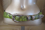 Handmade Green Swirl Ostrich Leg 1 1/2" Tapered To 1" Radius Belt w/ 4 pc Sterling Silver and 14k Gold Filigree Buckle Set