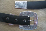 Handmade Black Cowhide 1 1/4" Radius Belt w/ Custom Dragonfly Sterling Silver & 10K Gold Buckle Set