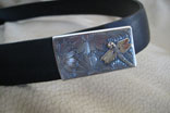 Handmade Black Cowhide 1 1/4" Radius Belt w/ Custom Dragonfly Sterling Silver & 10K Gold Buckle Set