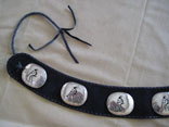 Handmade Black Cow Suede 4" Radius Belt with Sterling Silver "Kocopelli" Conchos w/ Hand Laced Edge "Turks Head" Braided Leather Ties (Detail)