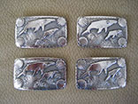 Sterling Silver Hand Engraved Whale Buckles w/ Overlayed Whales And 10k Gold Eyes (Front View)