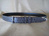 Handmade Serpentine Grey Ostrich Belt.  1.25" Width.  Sterling Silver PHD Buckle And Keeper.