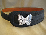 Handmade Black Stingray Radius Belt.  4" Tapered To 1.5" Width.  Sterling Silver Butterfly Overlay Buckle.