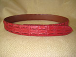 Handmade Cherry Red Hornback Crocodile Backstrap Belt.  1.5" Width