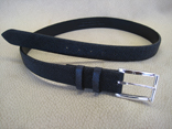 Handmade Black Stingray 1.25” Strap Belt w/Sterling Silver Mt. Soledad 1.25" Belt Buckle; Hidden Snaps