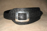 Handmade Black Ostrich 4" Radius Cut Belt w/ Sterling Silver Buckle