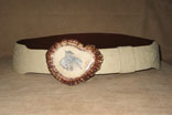 Handmade Ivory Ostrich 2" Tapered To 1 1/2" Radius Cut Belt w/ Custom Elk Horn Buckle