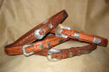 Handmade Brown Hornback Crocodile Ranger Belts /w Hand Sewn Billets & Sterling Silver VOGT Buckle Set