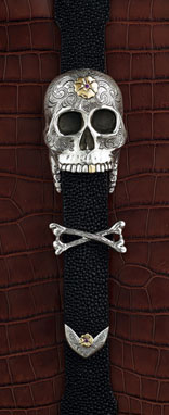 El Rey Sterling Silver Buckle w/ 14 Carat Gold & Rubies On 1 1/4" Tapered To 1" Black Stingray Belt